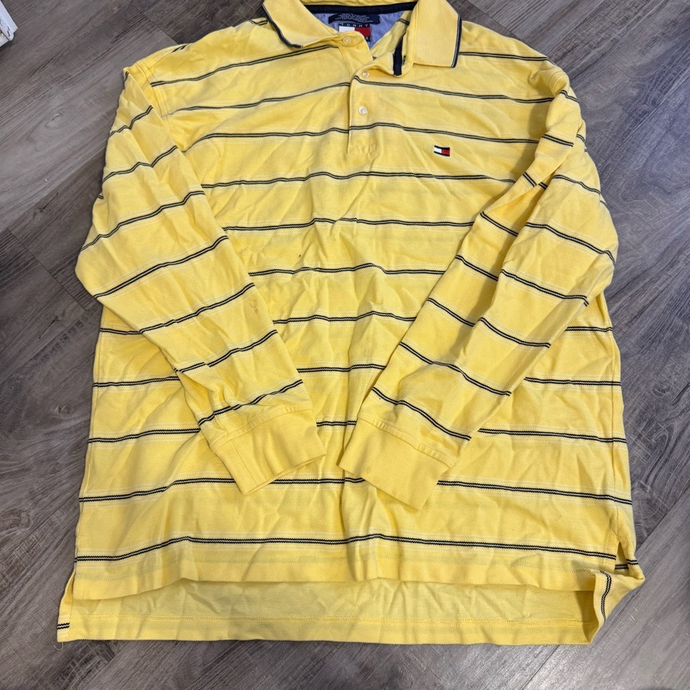 Tommy Hilfiger Yellow and Black Striped Polo Shirt